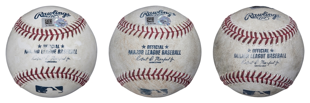 Lot of (3) Colorado Rockies Game Used OML Baseballs Featuring Nolan Arenado (MLB Authenticated) 